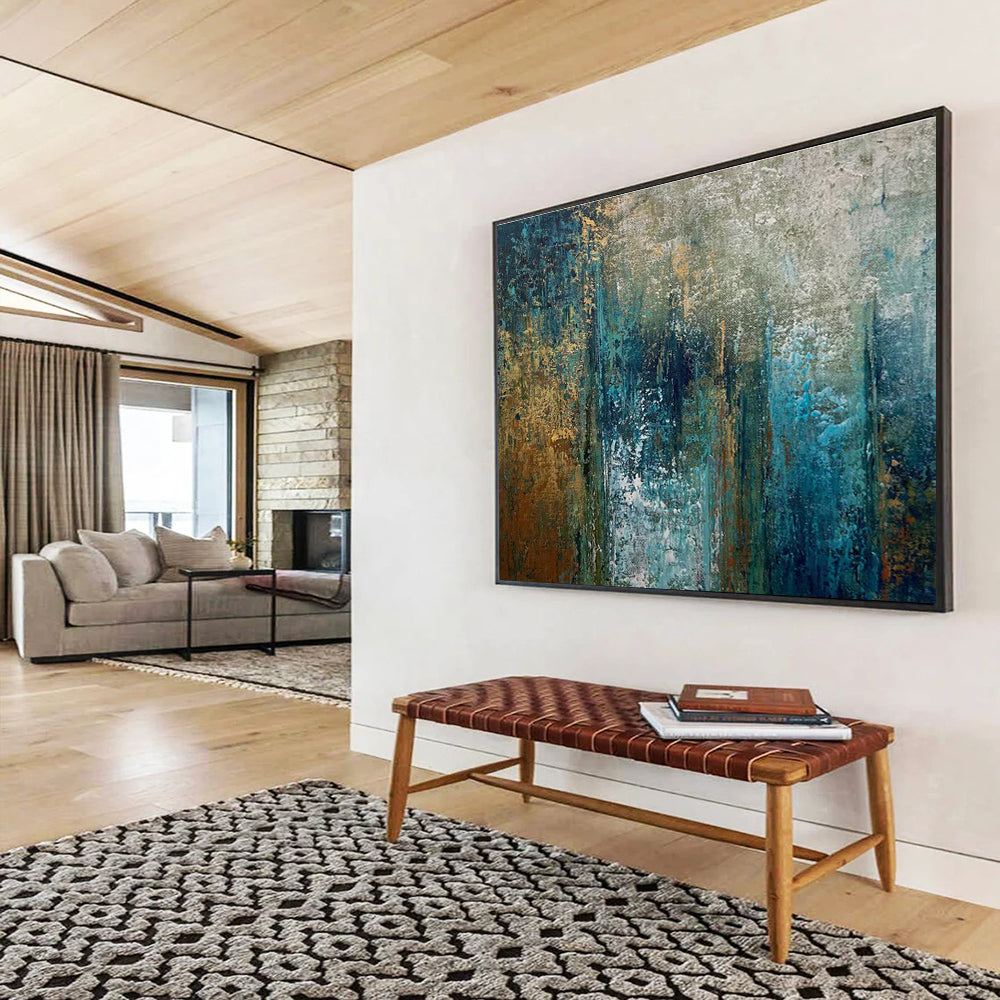 Teal Brown Abstract Painting with Subtle Color Transitions THY337