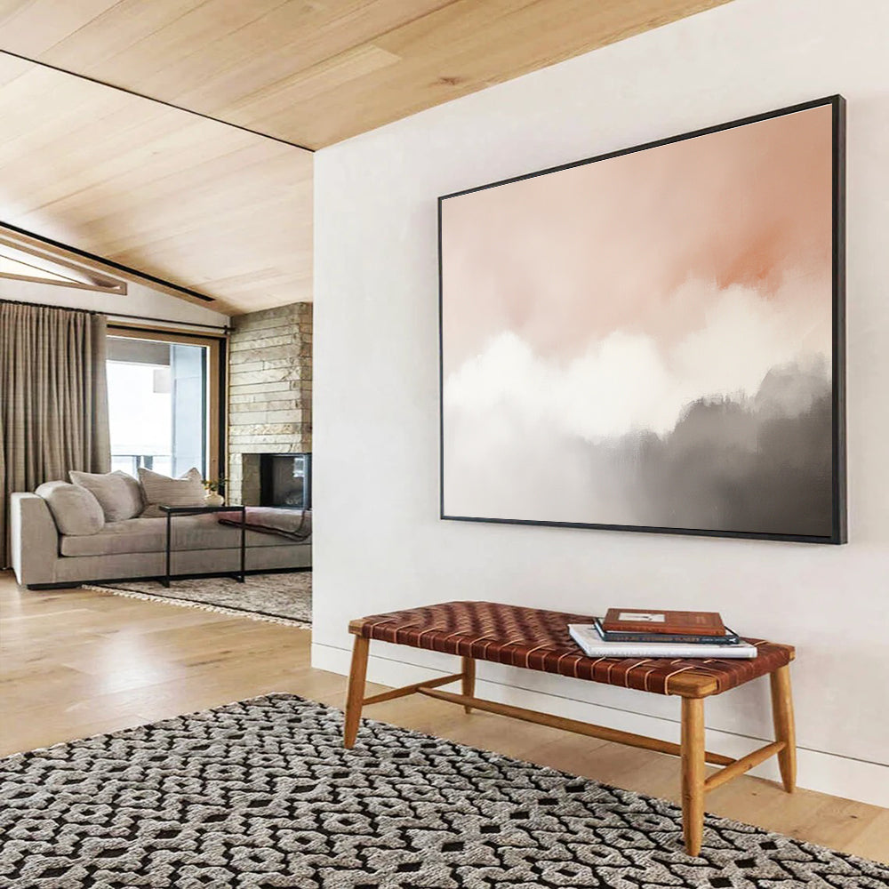 Soft Cloud Abstract Painting with Peach and Gray Tones DYP518