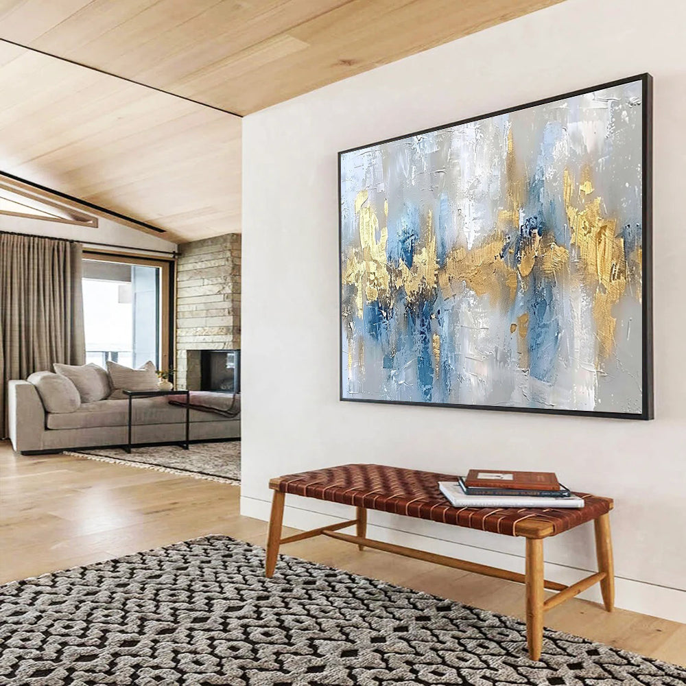 Gold Blue Grey Abstract Painting THY045
