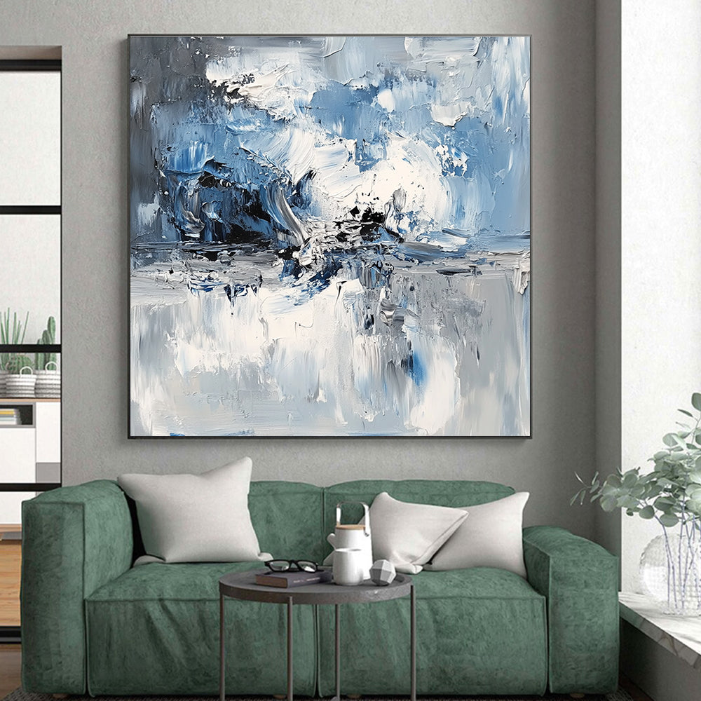 Blue and Gray Abstract Painting with Impasto Technique GER573