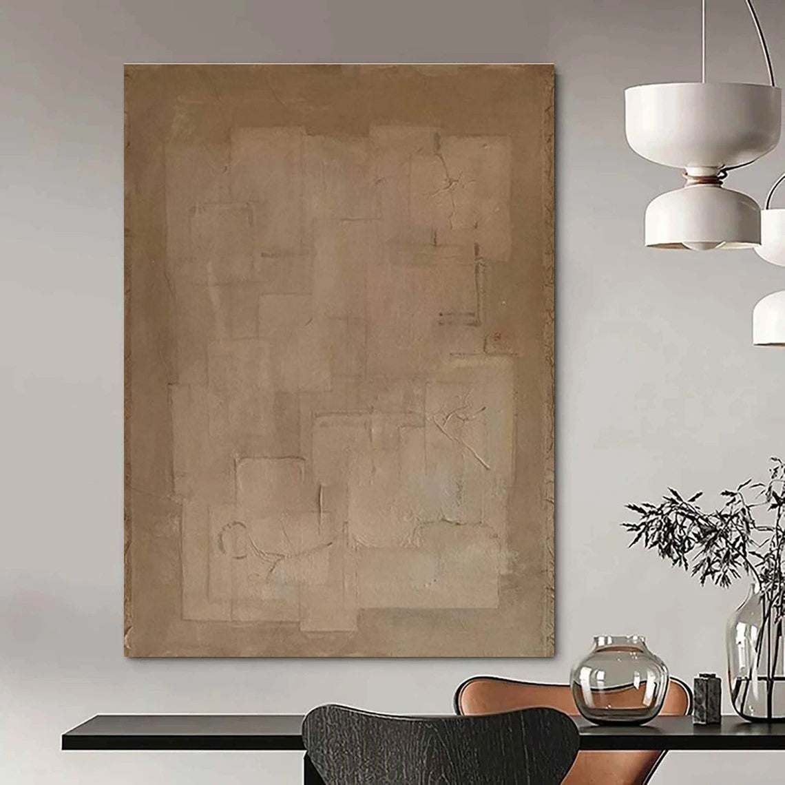 Beige Geometric Abstract Painting with Subtle Textures ADGE334