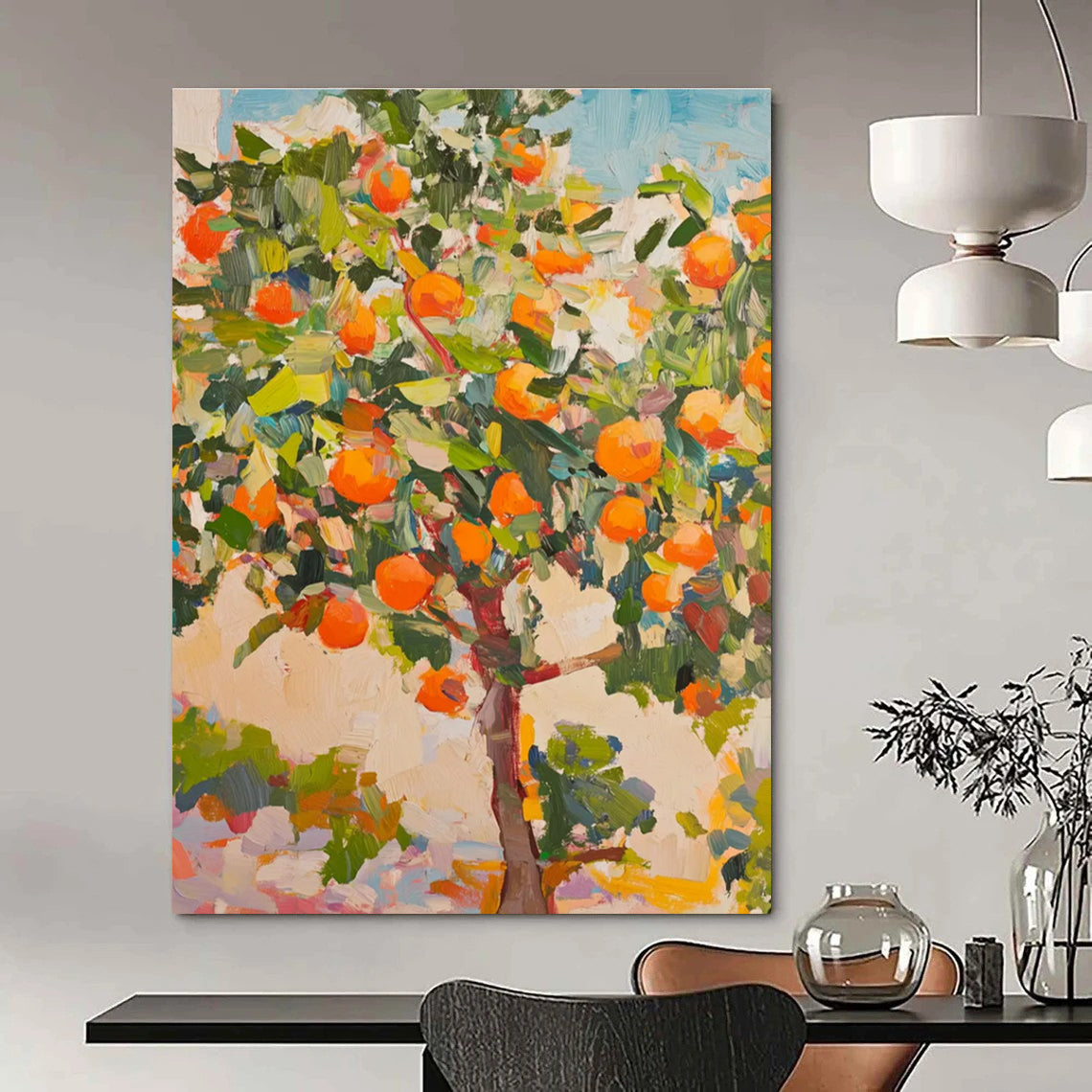 Expressive Orange Tree Art Painting with Dynamic Brushstrokes ADGE439