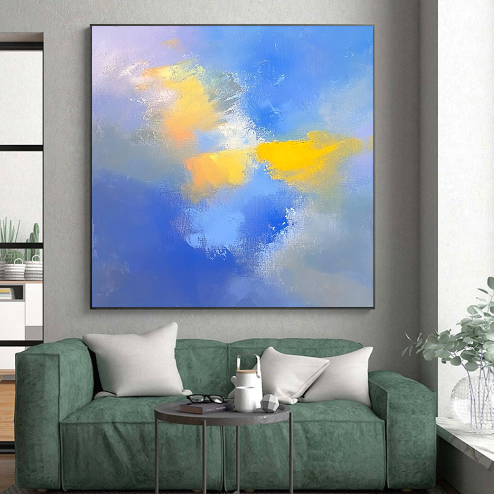 Blue and Yellow Abstract Painting with Soft Gradients GER598