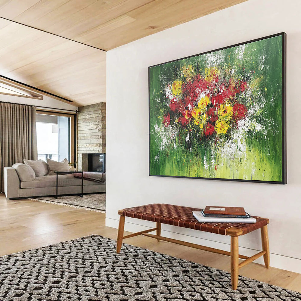 Green Background Colorful Flower Bouquet Abstract Painting DYP070