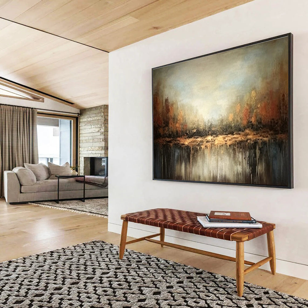Brown Green Forest Reflection Abstract Painting THY059