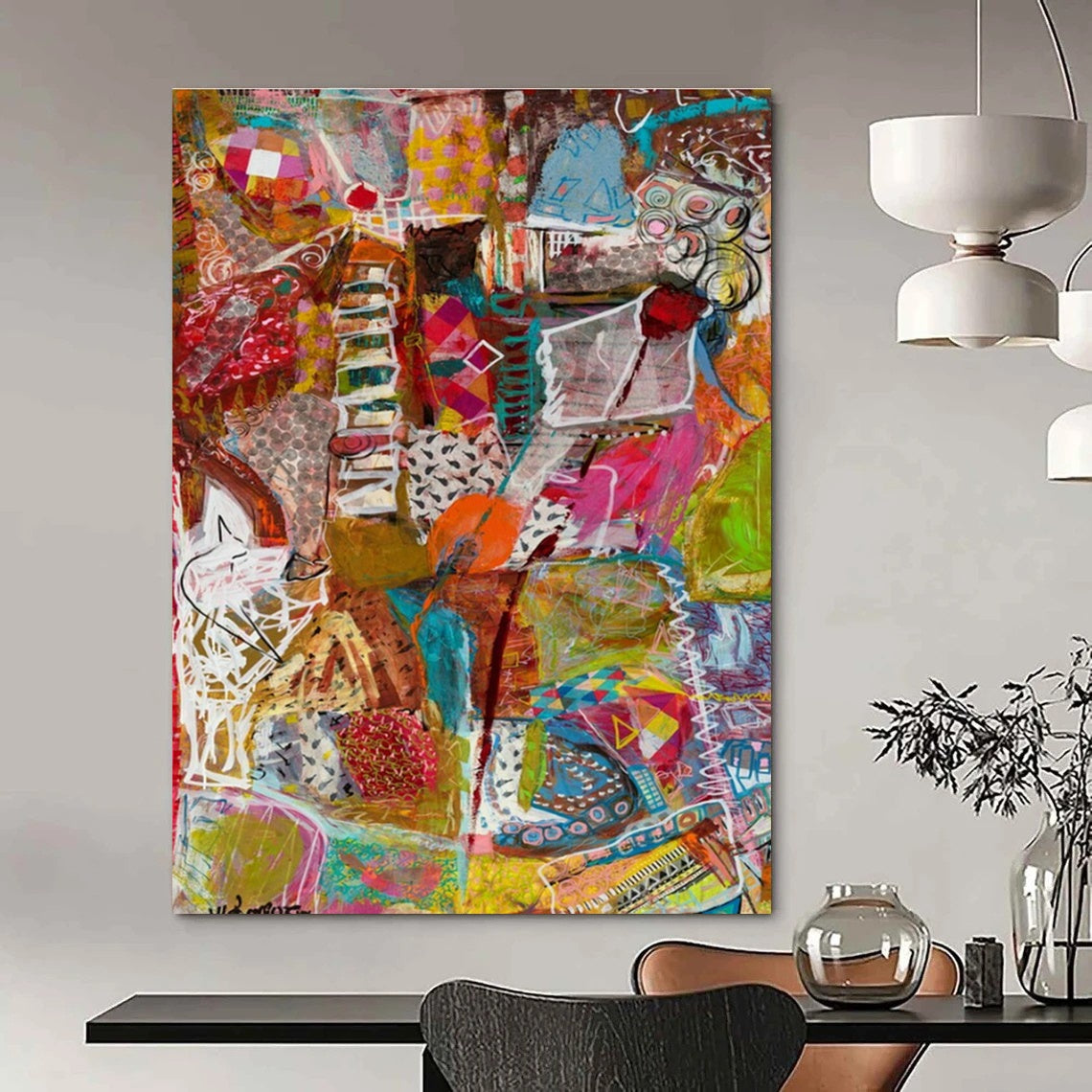 Large Customizable Hand-Painted Abstract Art for Living Room Media Console Back Wall and Entryway Umbrella Stand Interior Wall DLZ1985