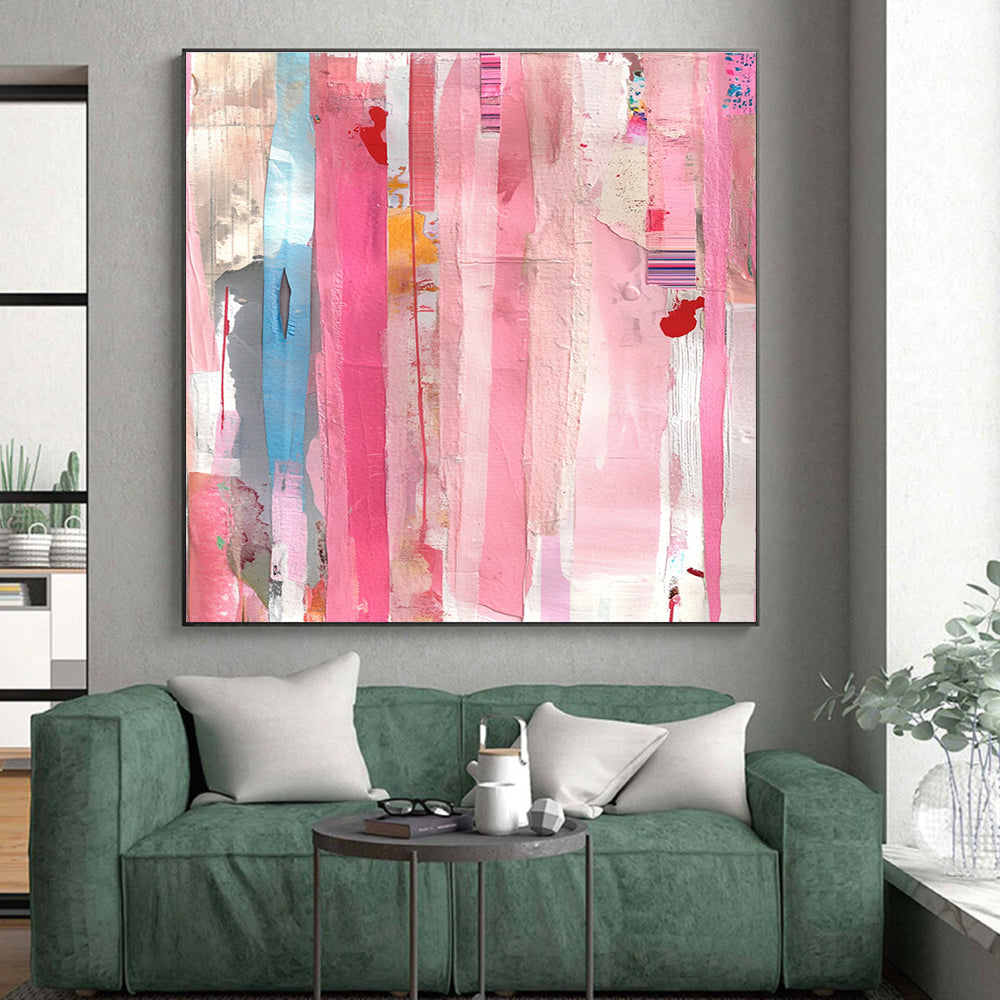 Pink Striped Collage Abstract with Colorful Inserts GER258