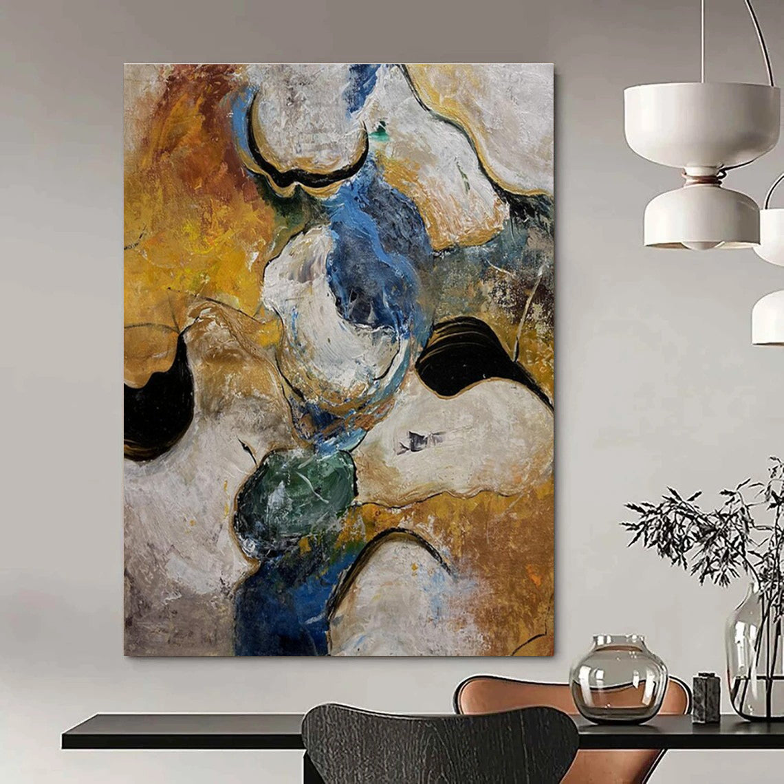 Organic Shapes Abstract Painting with Earthy and Blue Hues ADGE463