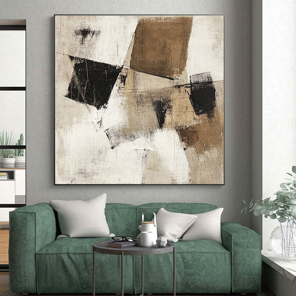Beige Black Abstract Painting with Geometric Forms GER802