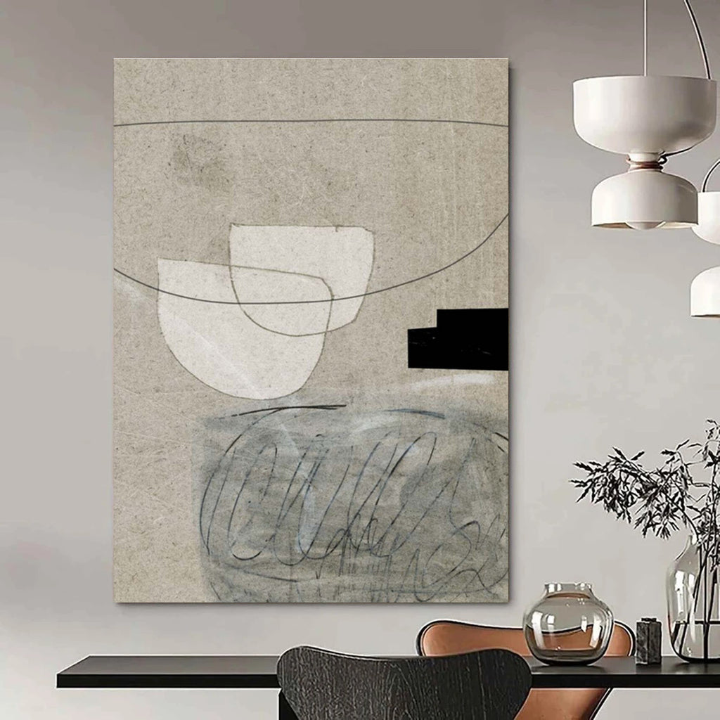 Minimalist Collage on Beige Abstract Painting ADGE167