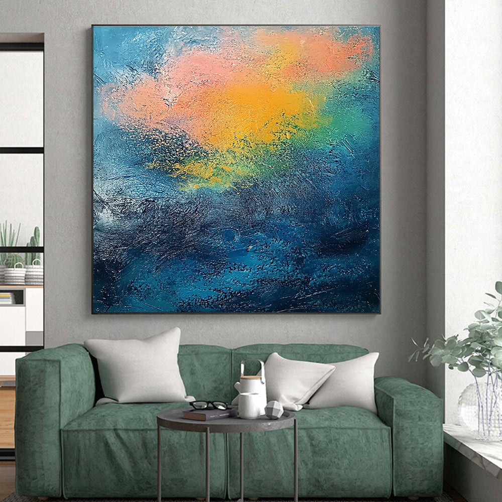 Rainbow - like Abstract Painting on Blue Background GER683