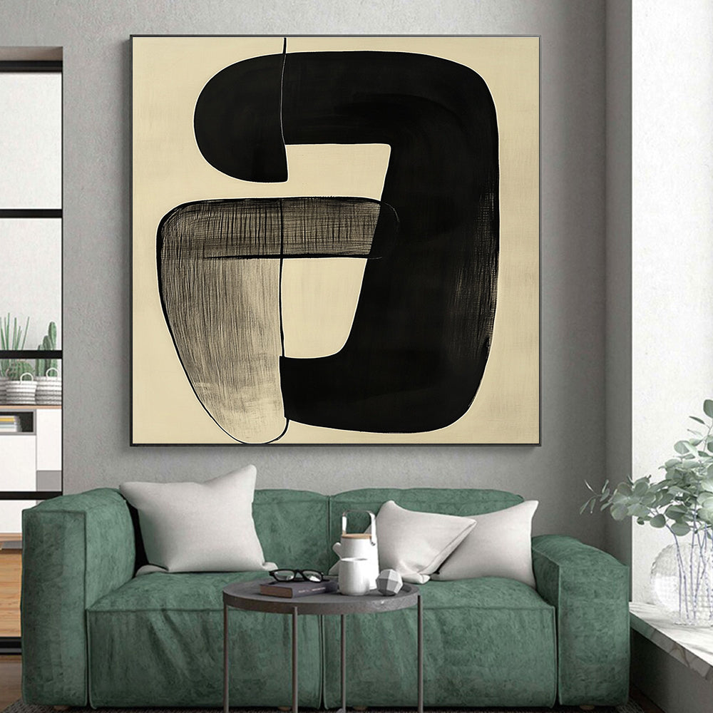 Black and Gray Curved Forms Abstract Painting with Subtle Textures GER012