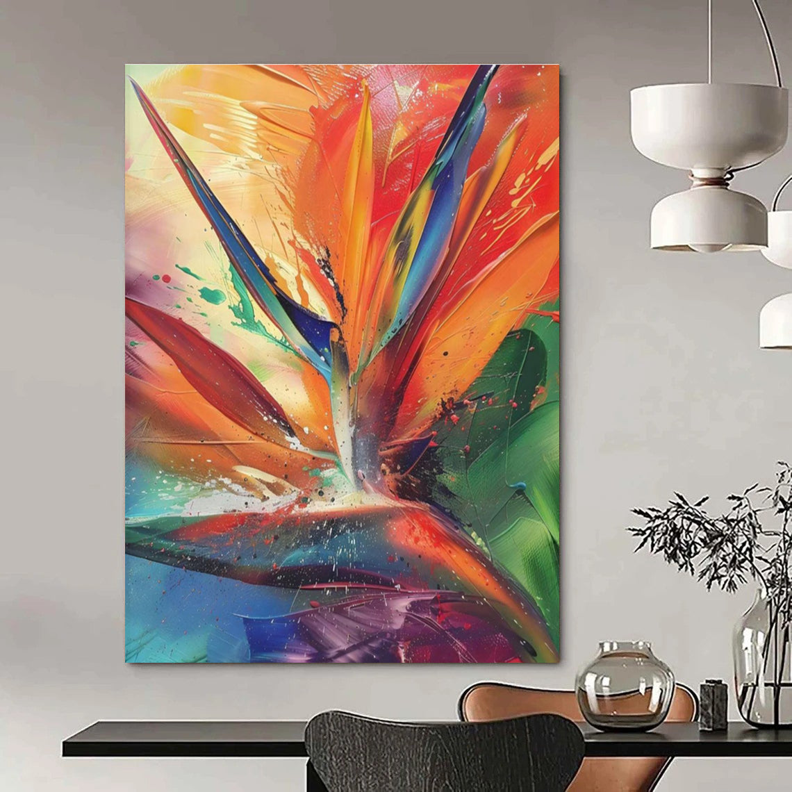 Colorful Bird of Paradise Abstract Painting with Vibrant Hues ADGE525