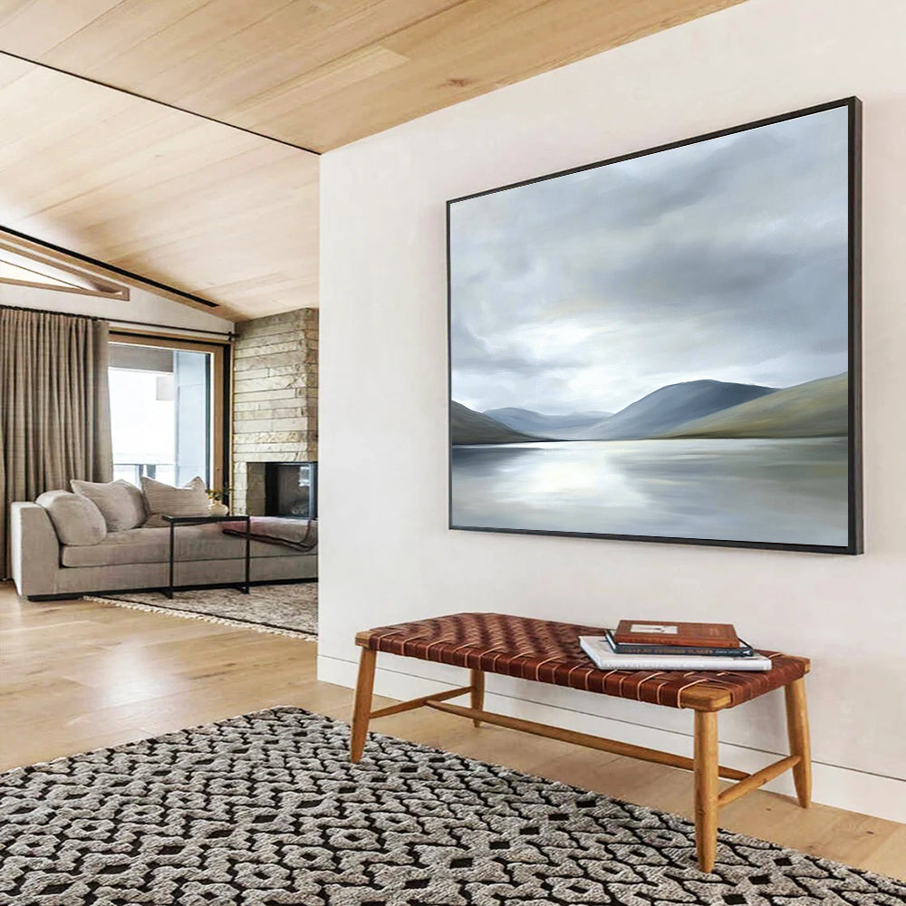 Gray - Toned Lake and Mountains Abstract Landscape Painting DYP290