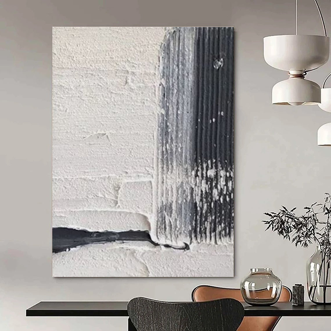 Textured White and Black Abstract Painting with Subtle Details ADGE147