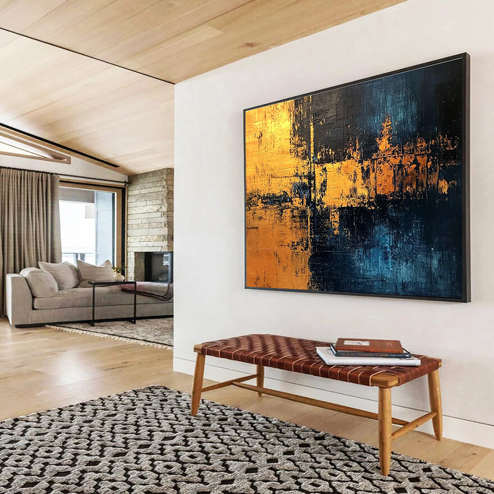 Golden Night Abstract Painting with Blue and Gold Tones DYP529