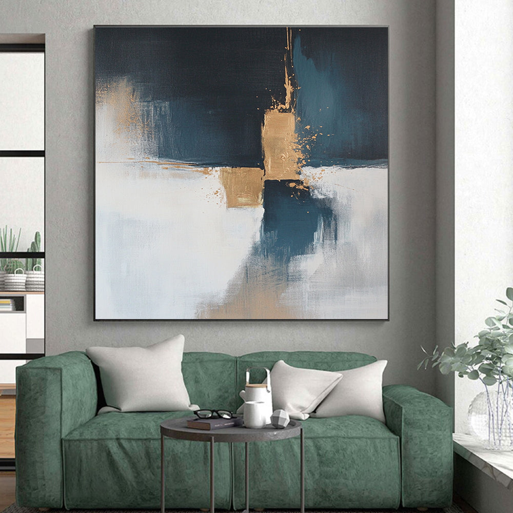 Blue and Gold Abstract Painting with Subtle Splashes GER554