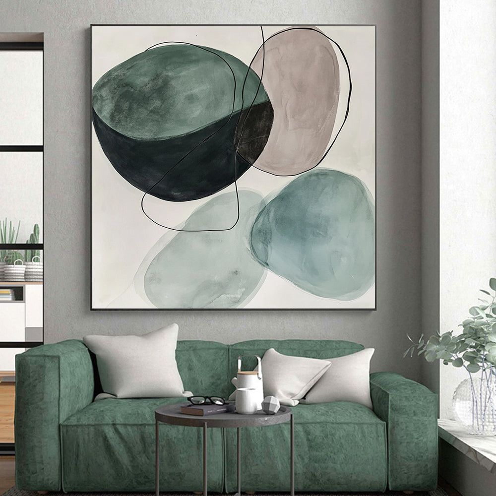 Green Beige Abstract Painting with Minimalist Forms GER734