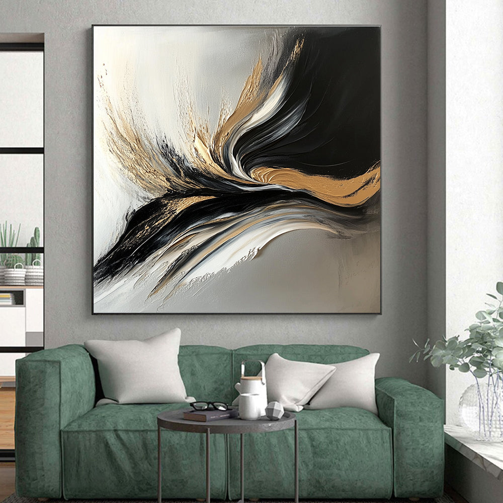 Gold Accent Abstract with Black White and Gold GER343