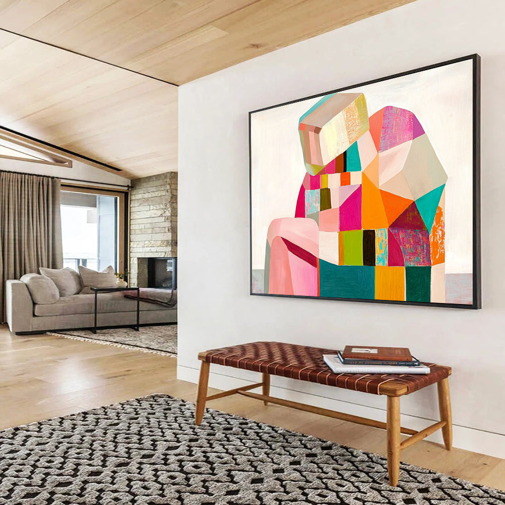 Colorful Geometric Figure Abstract Painting with Vibrant Shades DYP512