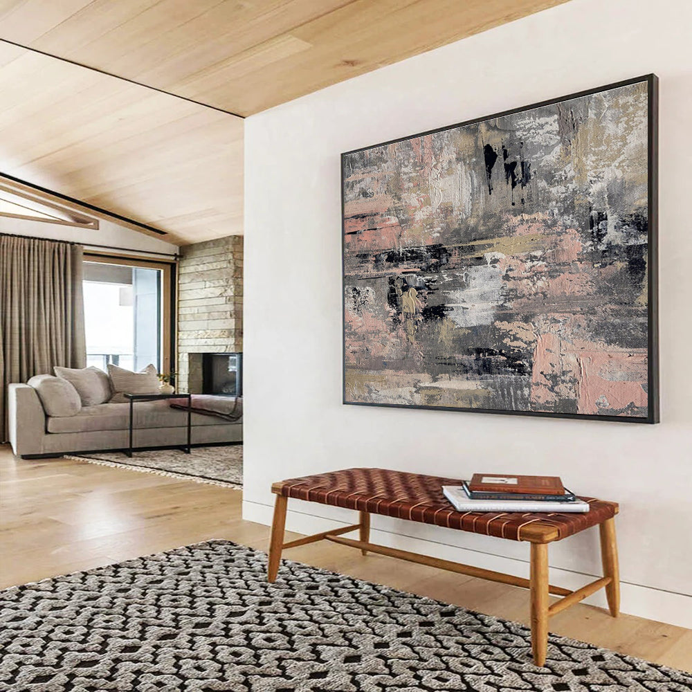 Gray Pink Abstract Painting with Subtle, Muted Tones THY380