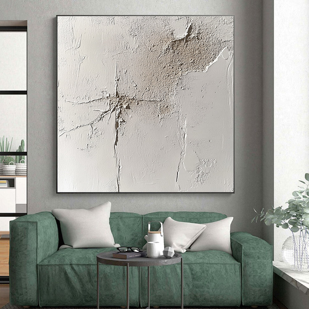 Cracked White Abstract Painting with Textured Surfaces GER095