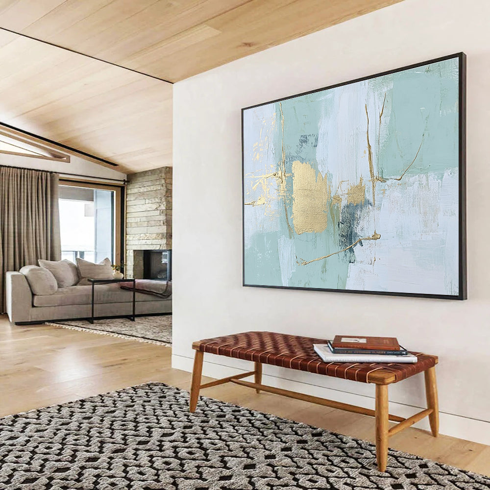 Mint Gold Abstract Painting with Subtle Details DYP484