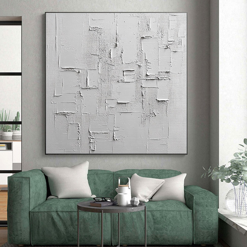 White Textured Abstract Painting with Rectangular Forms GER063