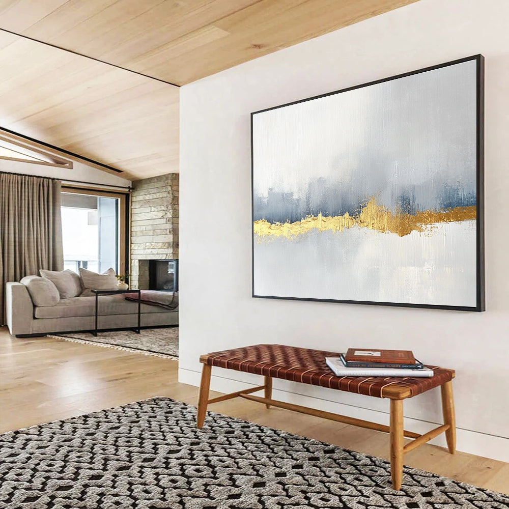 Gold Accent Abstract Painting with Gray and Golden Tones DYP226