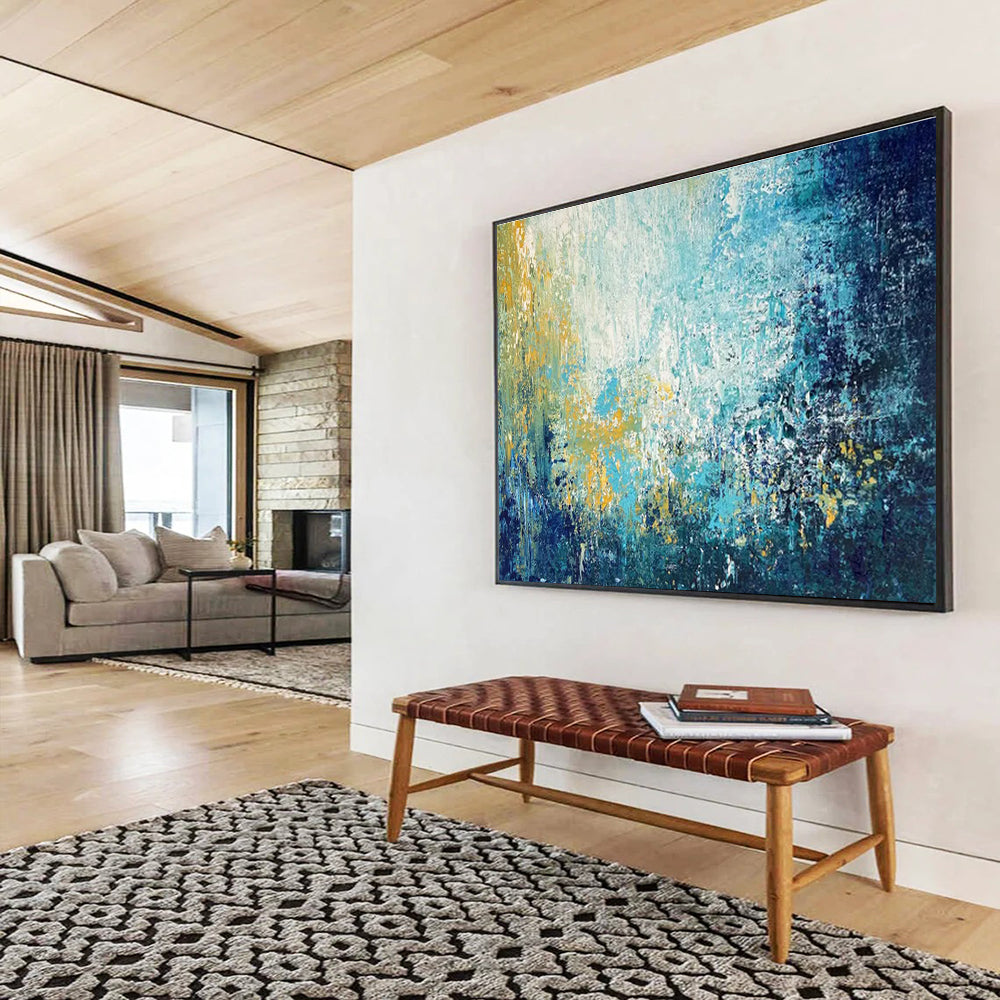 Blue Gold Abstract Painting with Light - Filled Abstraction THY327