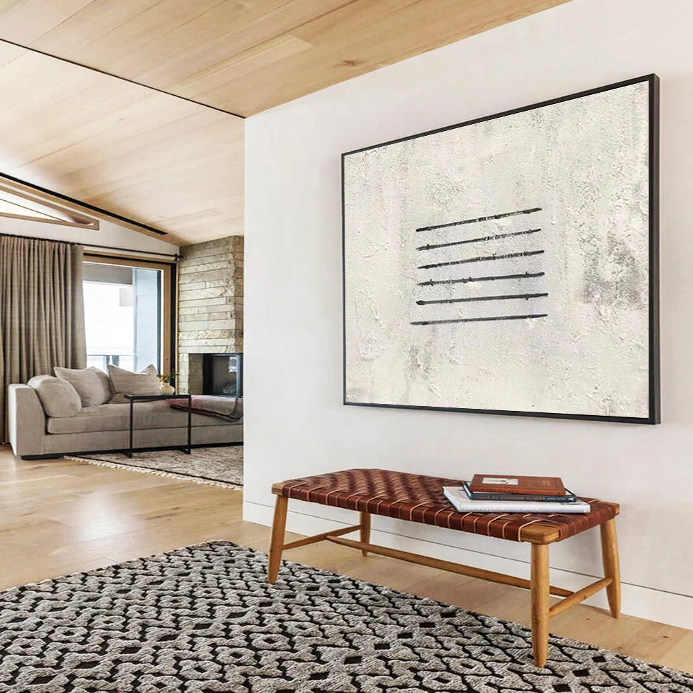 Simple Linear Abstract Painting with Black and White THY264