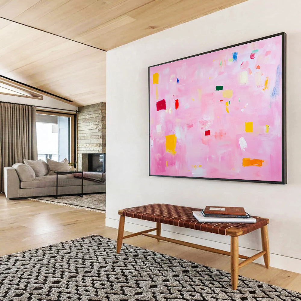 Pink - Toned Pastel Abstract Painting with Colorful Shapes DYP127
