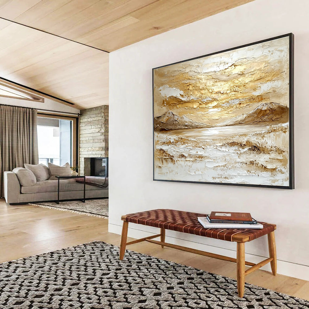 Gold and White Textured Landscape Abstract Painting DYP073