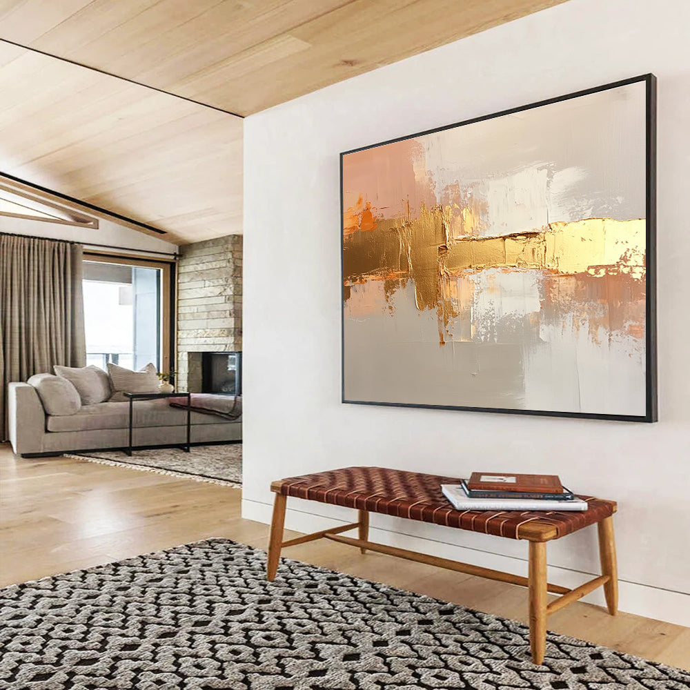 Gold and Neutral Abstract Painting with Elegant Textures DYP375