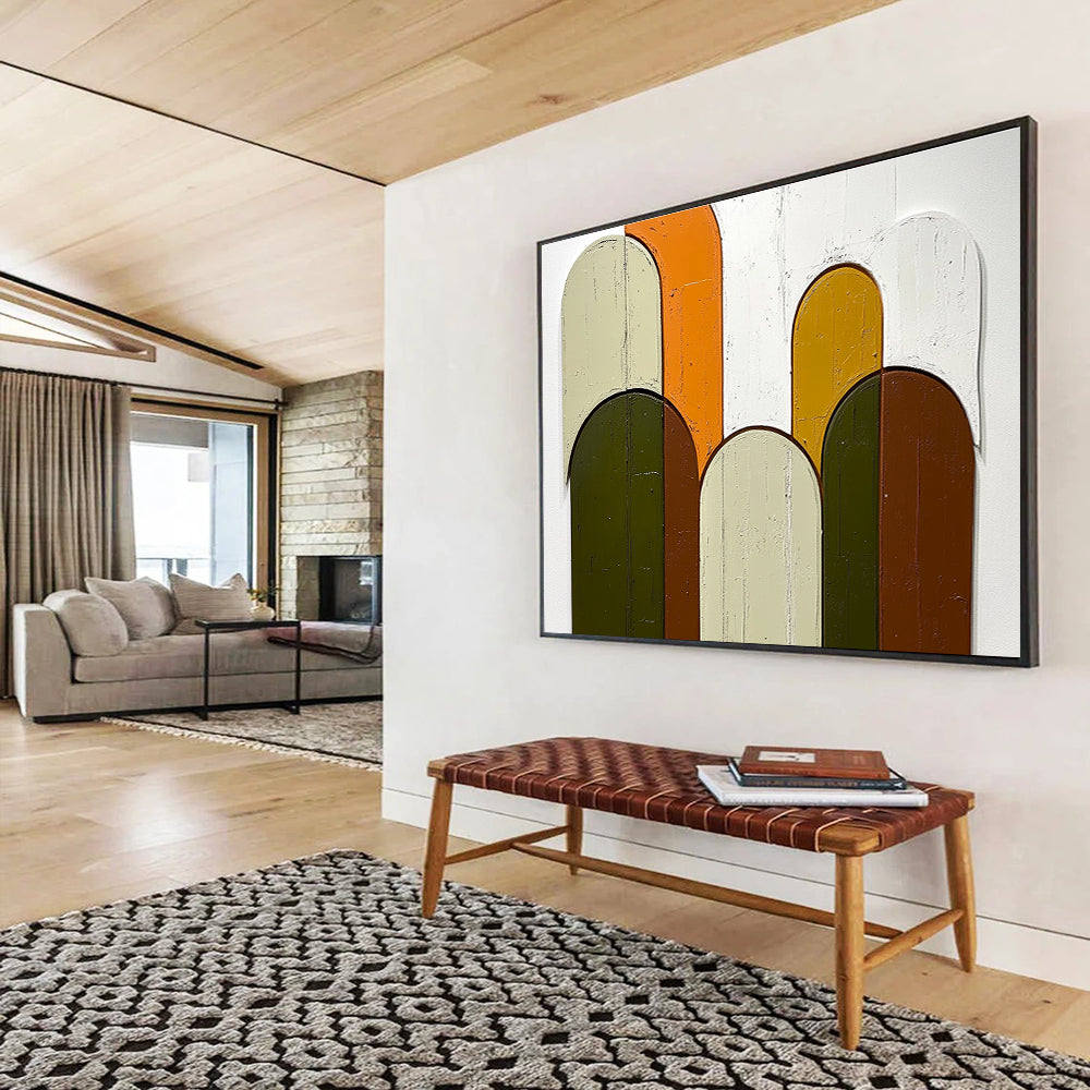 Colorful Arched Shapes Abstract Painting with Green Orange and Brown Tones DYP587