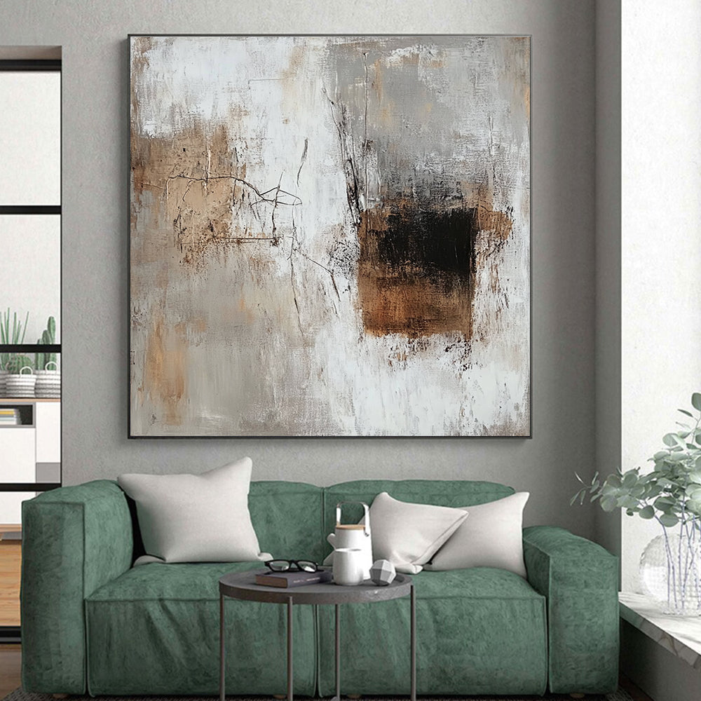 Neutral Textured Abstract Painting with Beige Gray and Brown GER689