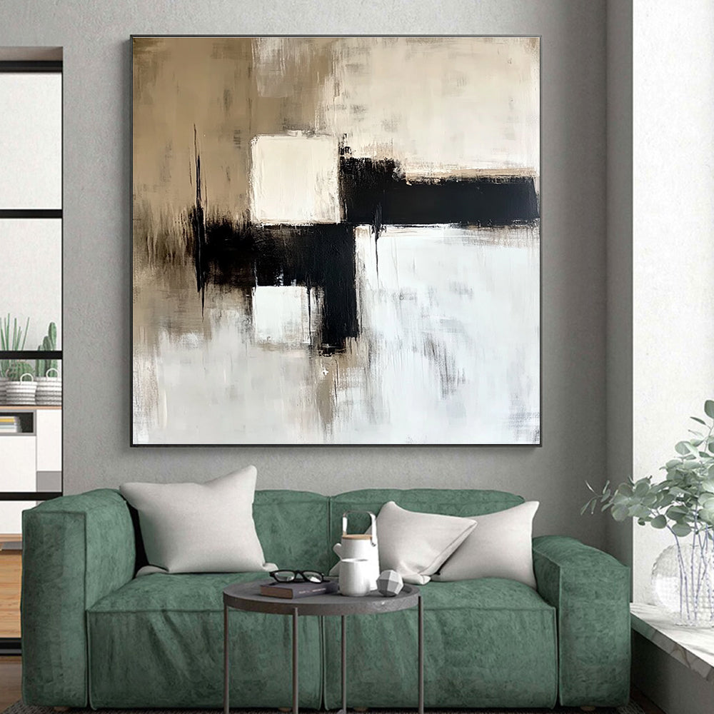 Beige and Black Abstract Painting with Subtle Contrasts GER559