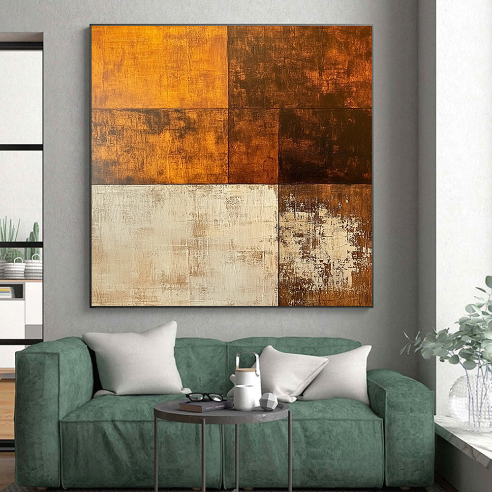 Brown and Beige Geometric Patchwork Abstract Painting GER210