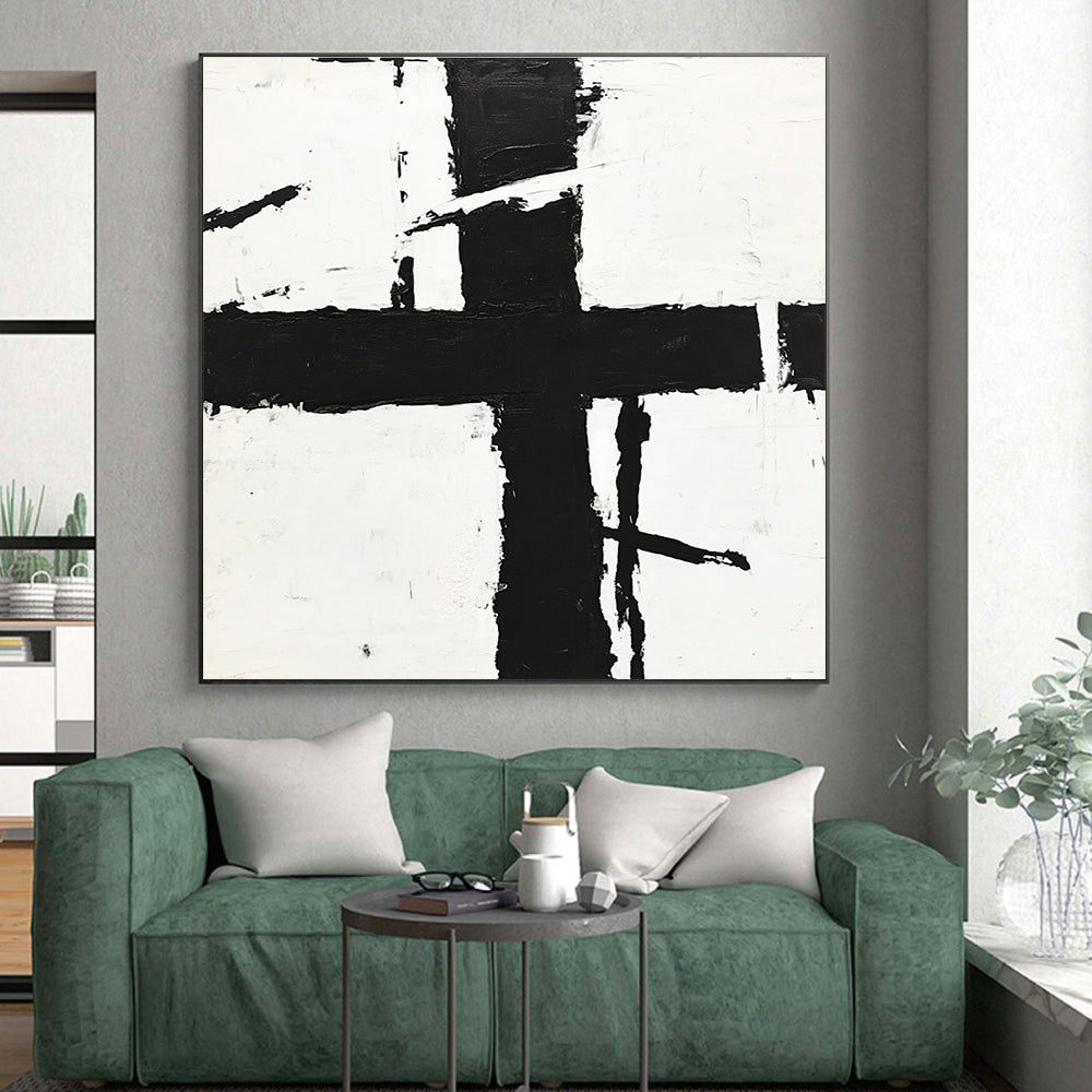 Expressive Black Cross Abstract with White Background GER349