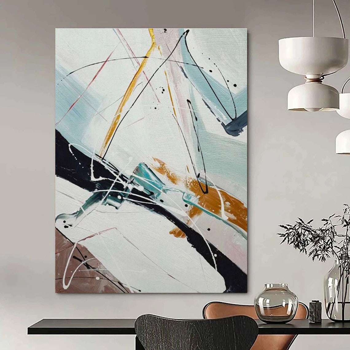 White Yellow Blue Black Abstract Painting ADGE046