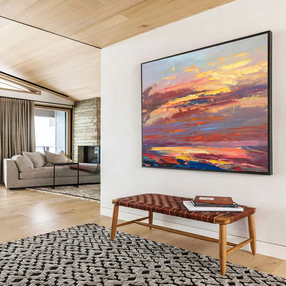 Fiery Sunset Sky Abstract Painting THY444