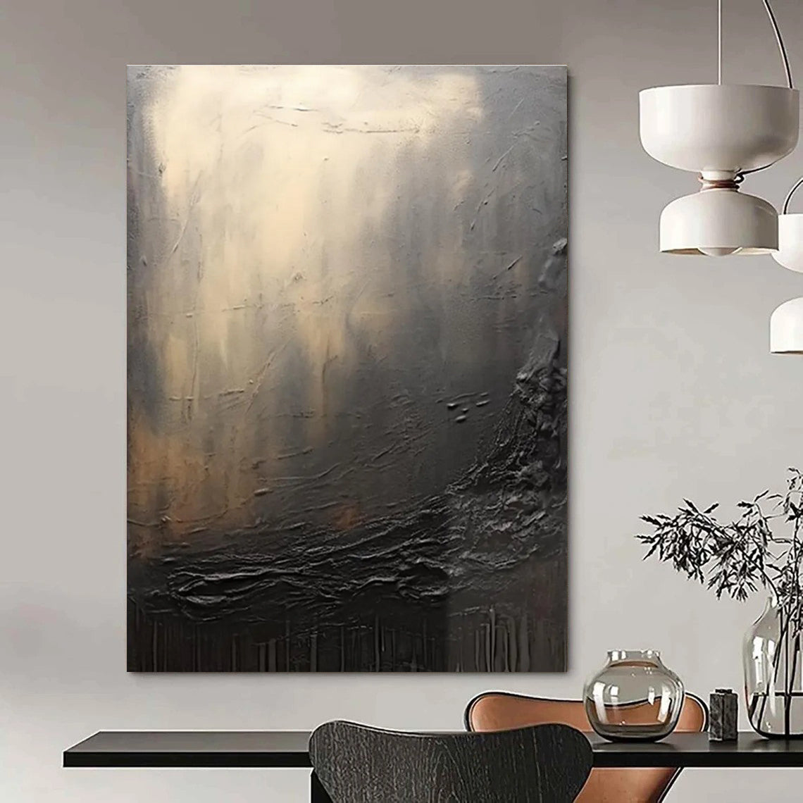 Dark Textured Abstract Painting with Subtle Light Highlights ADGE449
