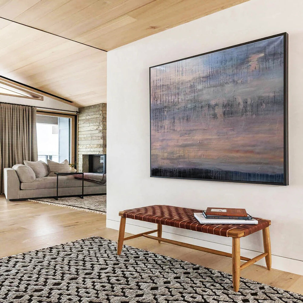 Dripping Sky Abstract Painting with Muted Pastel Tones THY150