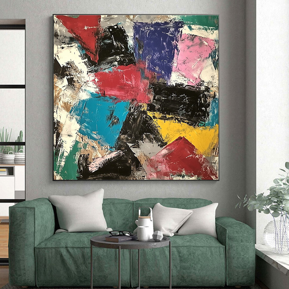 Multicolor Block Abstract Painting with Dynamic Composition GER749
