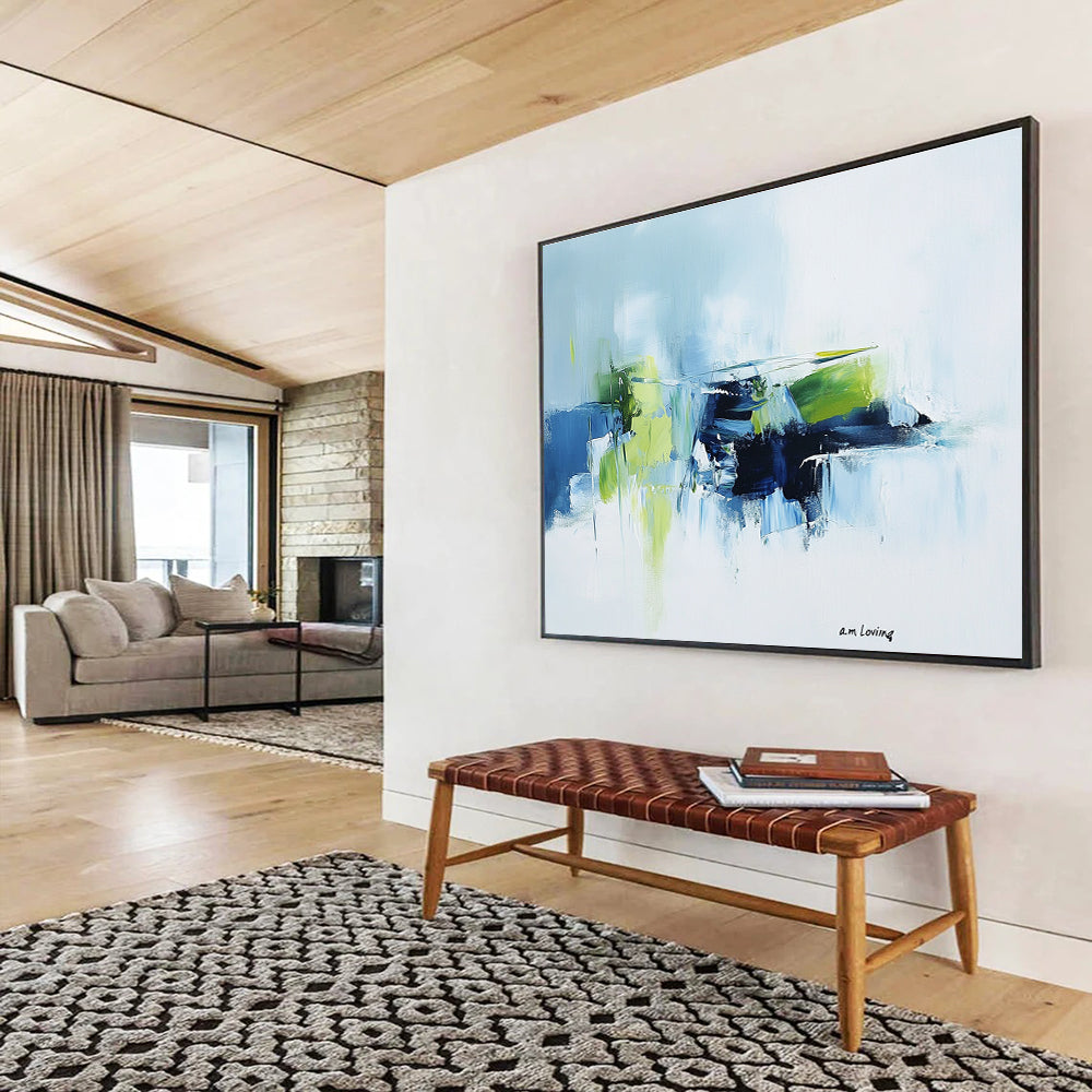 Blue and Green Abstract Painting with Fresh and Vibrant Colors DYP373