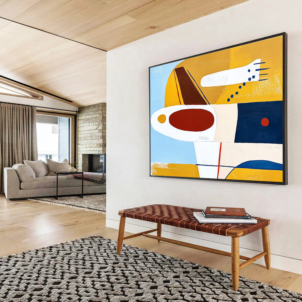 Geometric Yellow Blue and Red Abstract Painting with Clean Shapes DYP201