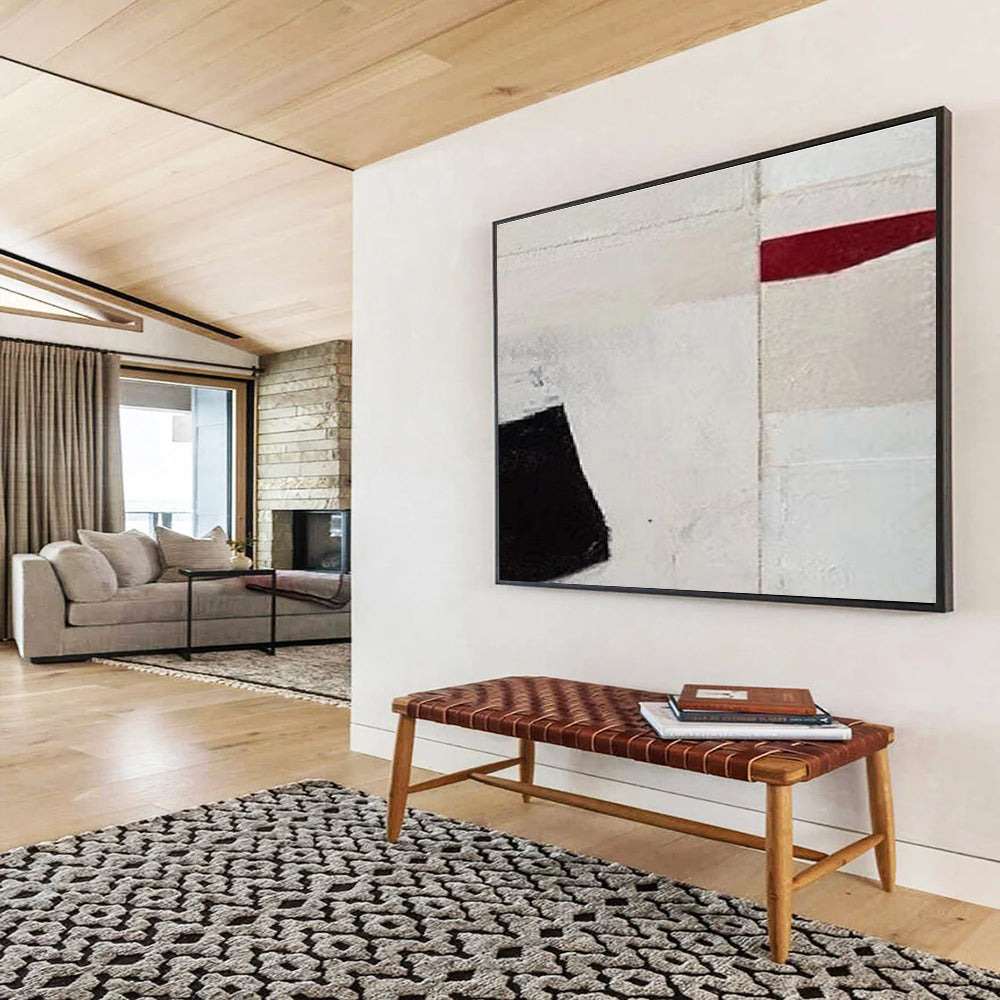 Black Red and White Minimalist Geometric Abstract Painting THY110