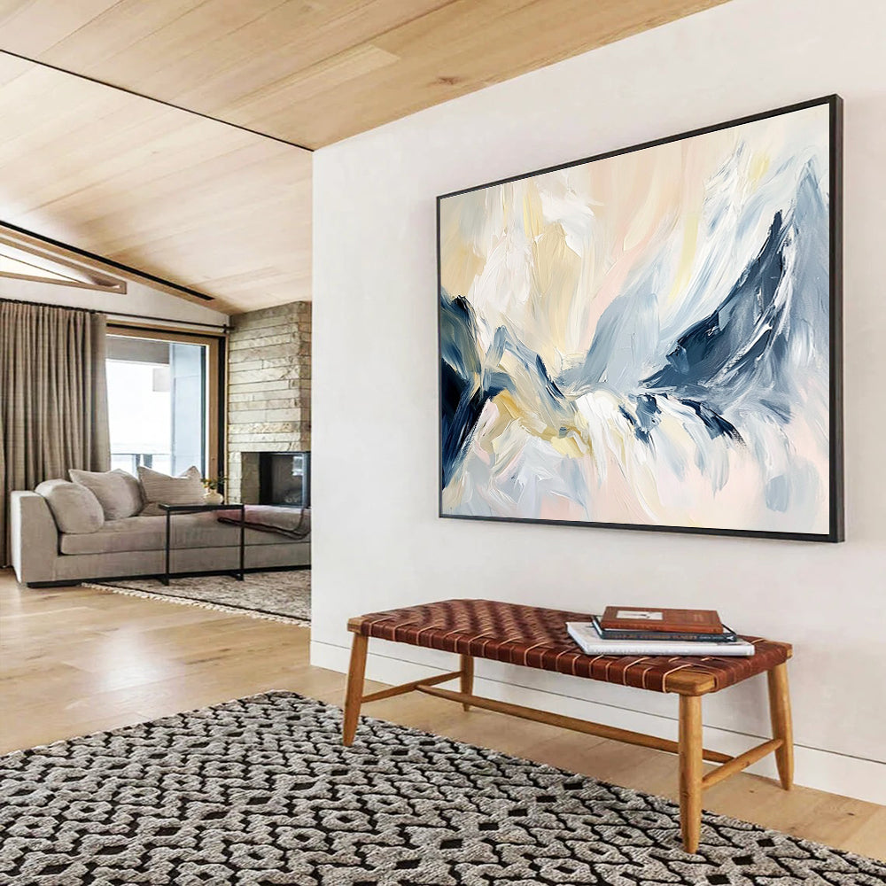 Soft Mountain Abstract Painting with Blue and Beige Tones DYP358