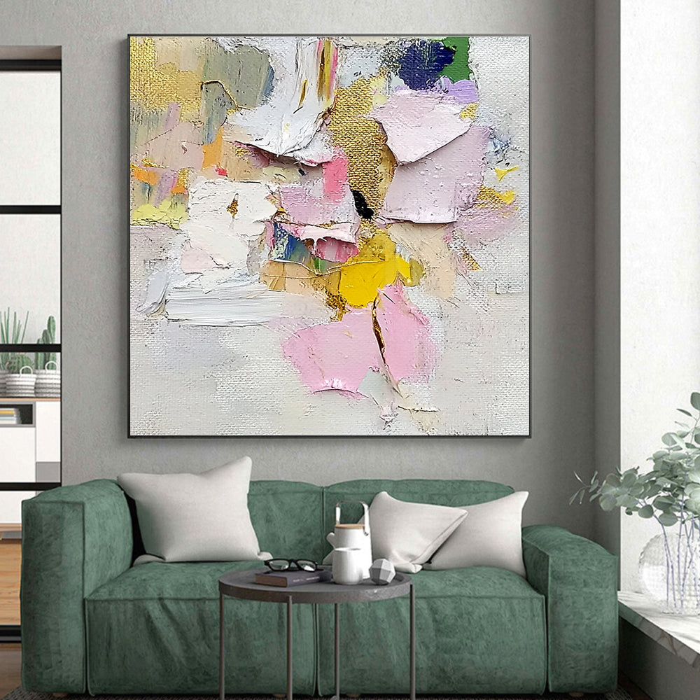 Colorful Patchwork Abstract Painting with Gold Accents GER620