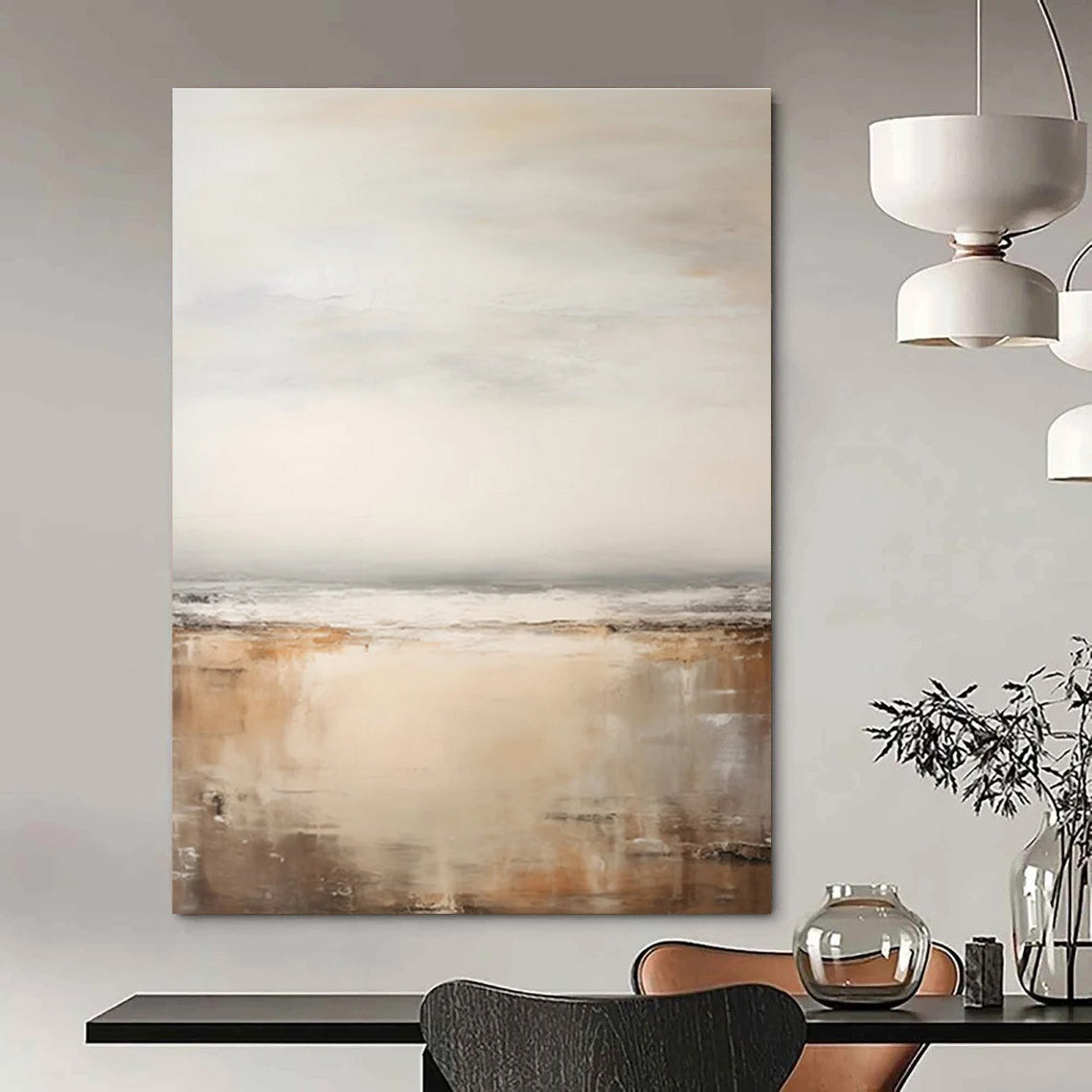 Serene Coastal Abstract Painting with Beige and Gray ADGE132